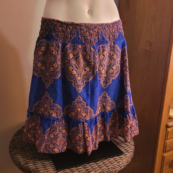 Old Navy Womens Large Blue Orange Graphic Print Cotton Skirt Boho Indie Sz Large - Picture 2 of 9